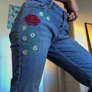 Floral embroidered jeans